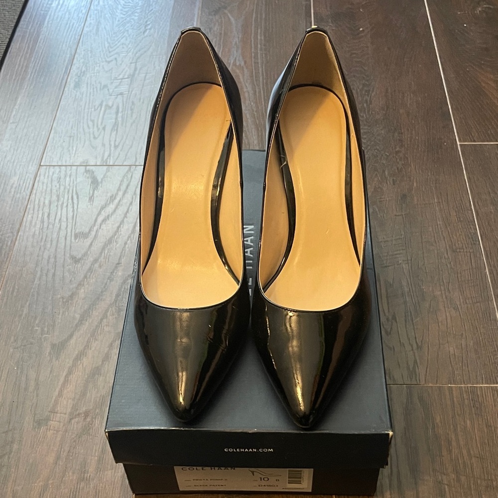 Cole Haan Black Patent Leather Pointed-Toe Heels